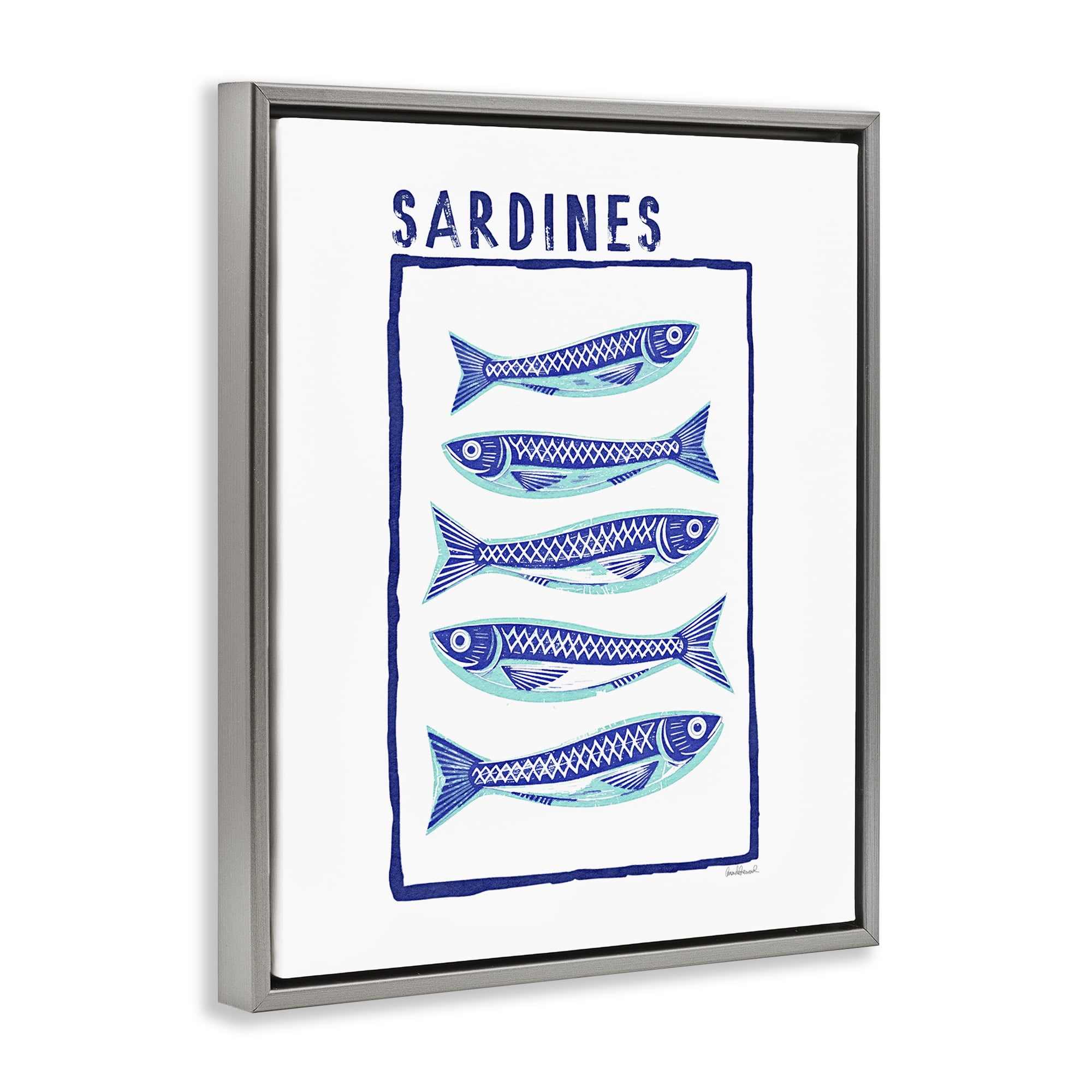 Stupell Industries Blocked Sardines Pattern Gray Framed Floater Canvas Wall Art, design by Amanda Greenwood