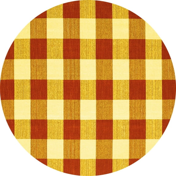 Ahgly Company Machine Washable Indoor Round Checkered Yellow Modern Area Rugs, 4' Round