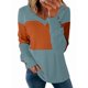 thumbnail image 1 of Blusas Elegantes e Informales para Mujer, con Bloques de Color, de Larga y Cuello en V, para Otoño. Azul L, 1 of 6