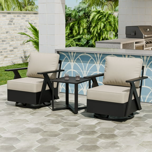 EAGLE PEAK Urban Slate Modern Patio Accent Chair Set of 2 with Thick Cushions，Black/Beige