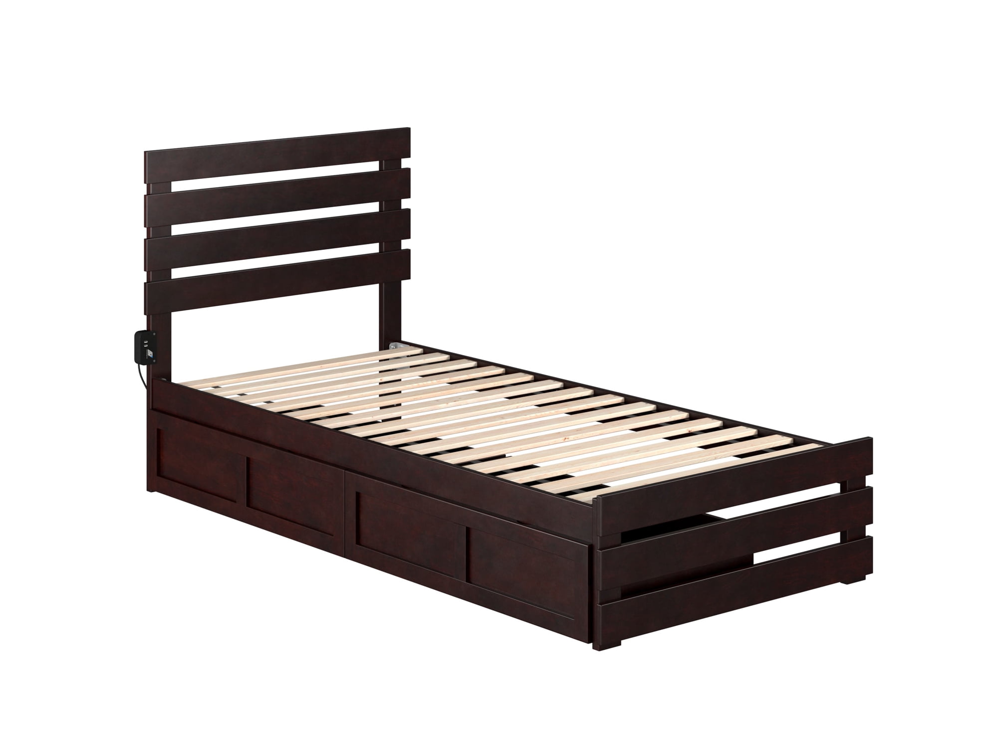 AFI Oxford Twin XL Wood Platform Bed with Headboard Footboard & 2 Storage Drawers Espresso