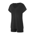 thumbnail image 4 of Franhais Women Pajama Set, Short Sleeve V-neck T-shirt with Shorts Solid Daily Sleepwear Loungewear, 4 of 10