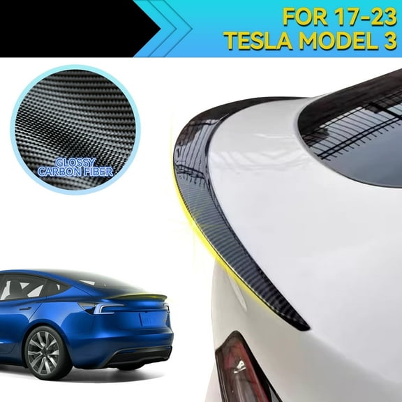 Yiwosu Tesla Model 3 Rear Spoiler Wing Glossy Carbon Fiber Custom Fit 2017-2023