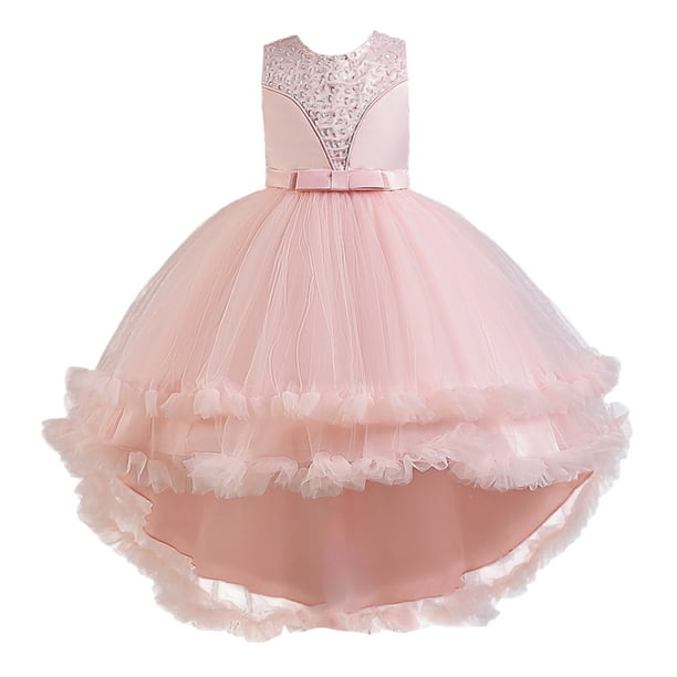 Vestidoo Formal Vestido sin mangas con cuello redondo Jersey para niñas Vestido de dama de honor de boda Kuymtek Rosa 7 - 8 años para Niña