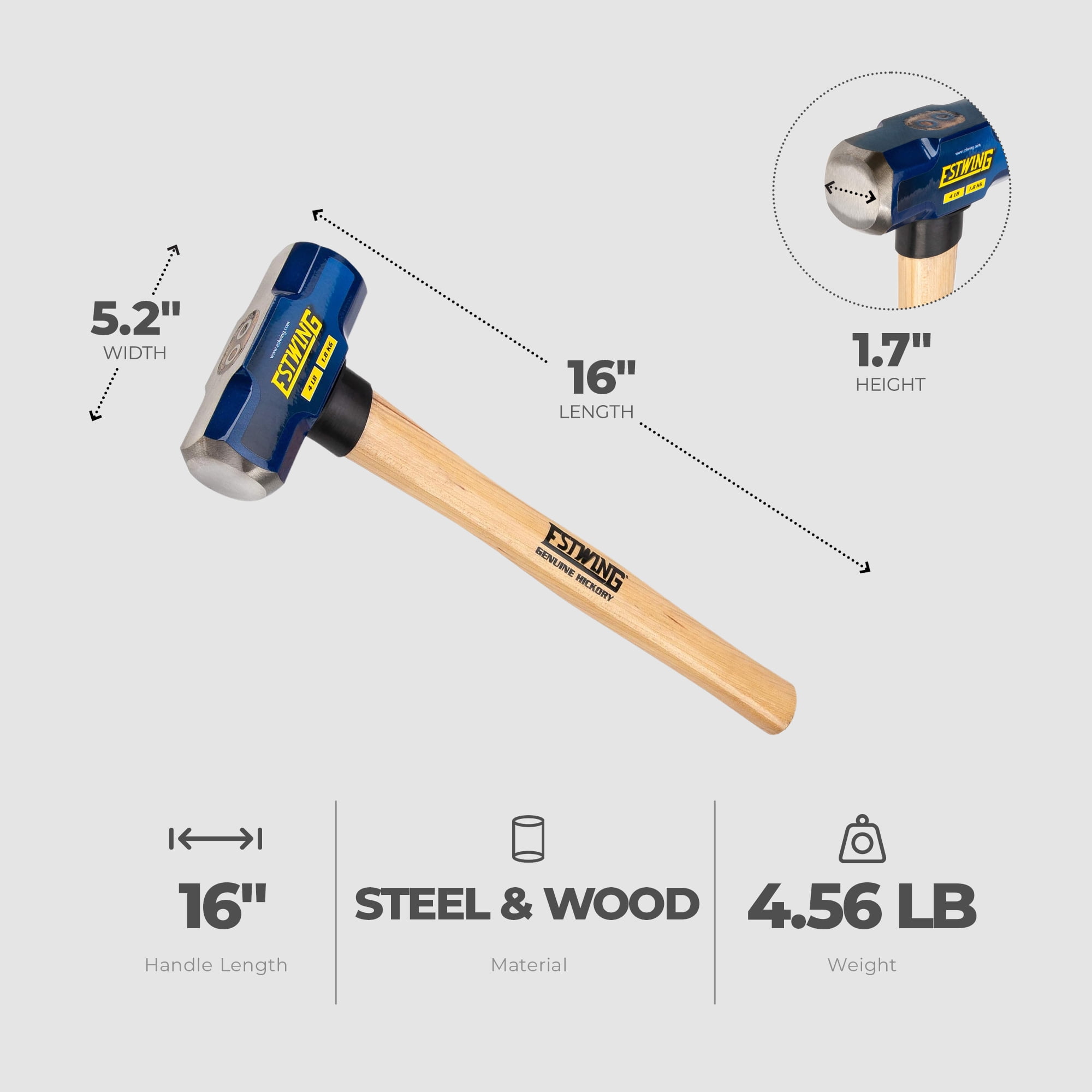 Estwing 4 Pound Head Hard Face Stake Sledge Hammer with 16" Hickory Handle