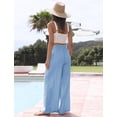 thumbnail image 2 of Women's Cotton Linen Summer Palazzo Pants Flowy Wide Leg Beach Trousers with Pockets, 2 of 10