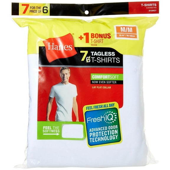 Hanes Men's FreshIQ ComfortSoft Crewneck T-Shirt Bonus Pack, White, Meduim