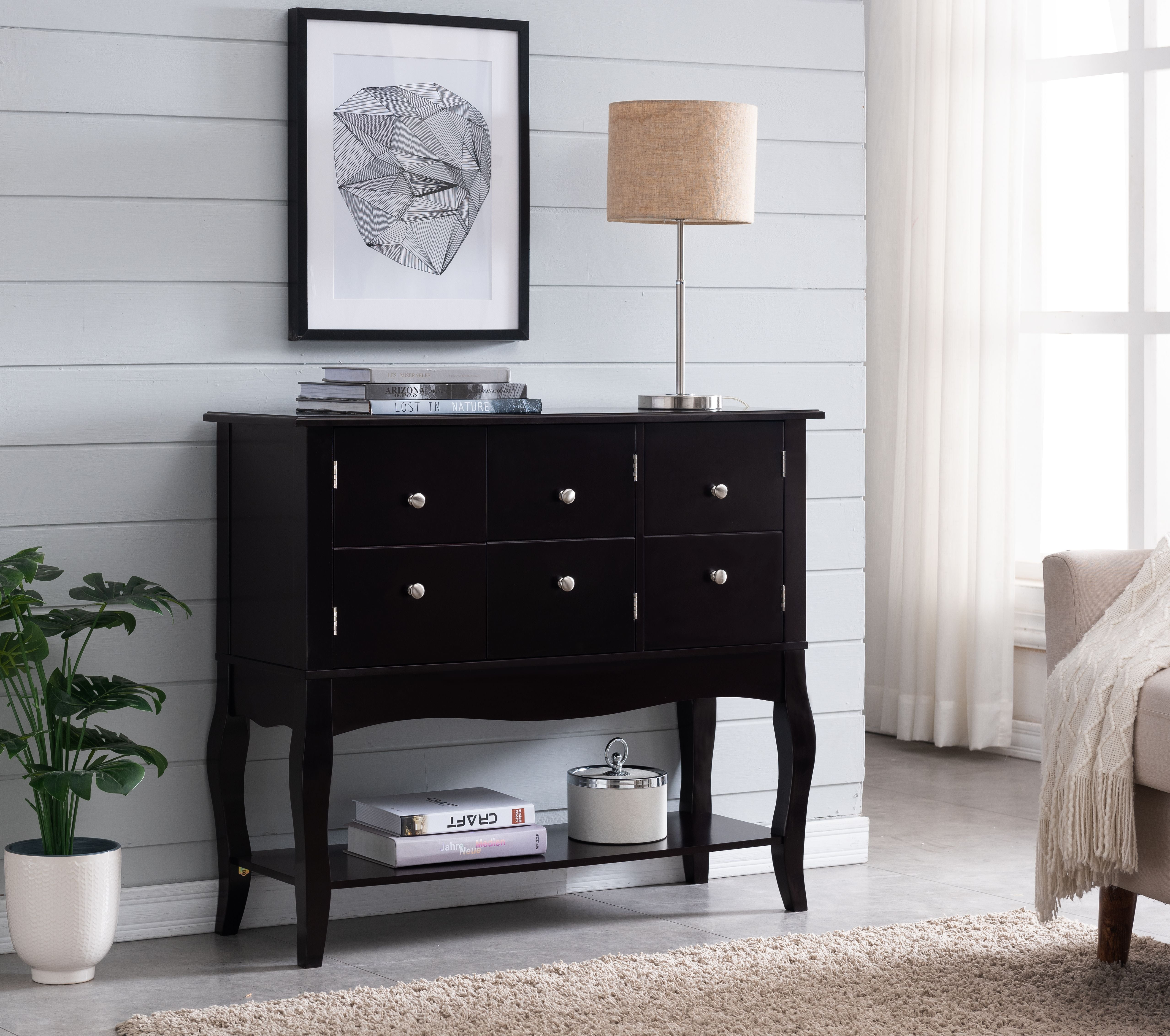 Newpoint Sideboard Storage Console Table, Espresso Wood