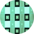 thumbnail image 1 of Ahgly Company Machine Washable Indoor Round Checkered Turquoise Blue Modern Area Rugs, 4' Round, 1 of 4