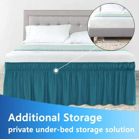King White Bed Skirt Size 15 Inch Drop Elastic Dust Ruffles Three Side Easy Fit Wrap Around Ruffled California Cal Wrinkle Free Canada Bed Skirt Dust Ruffled California King, Wrap Around Bed Storage