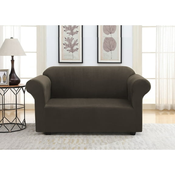 Harper Lane Furniture Protector Polyester Solid Suede Love Seat Cover, Chocolate