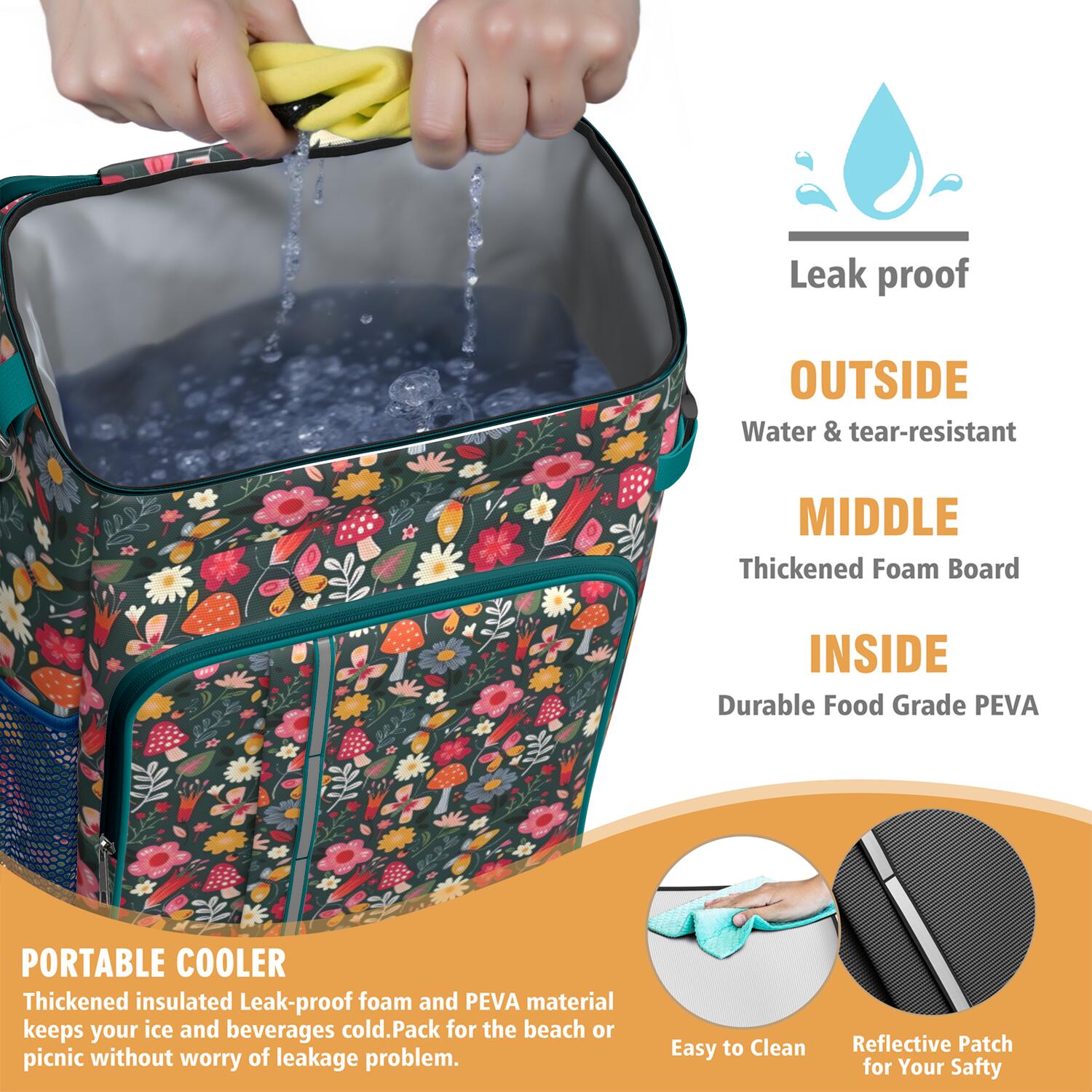 Travel Cooler Bag - Pioneer Flower Floral Print Pattern Camping Beer Cooler Backpack with Bottle Opener- Waterproof Insulated Picnic Backpacks - Cooler Bag for Beach