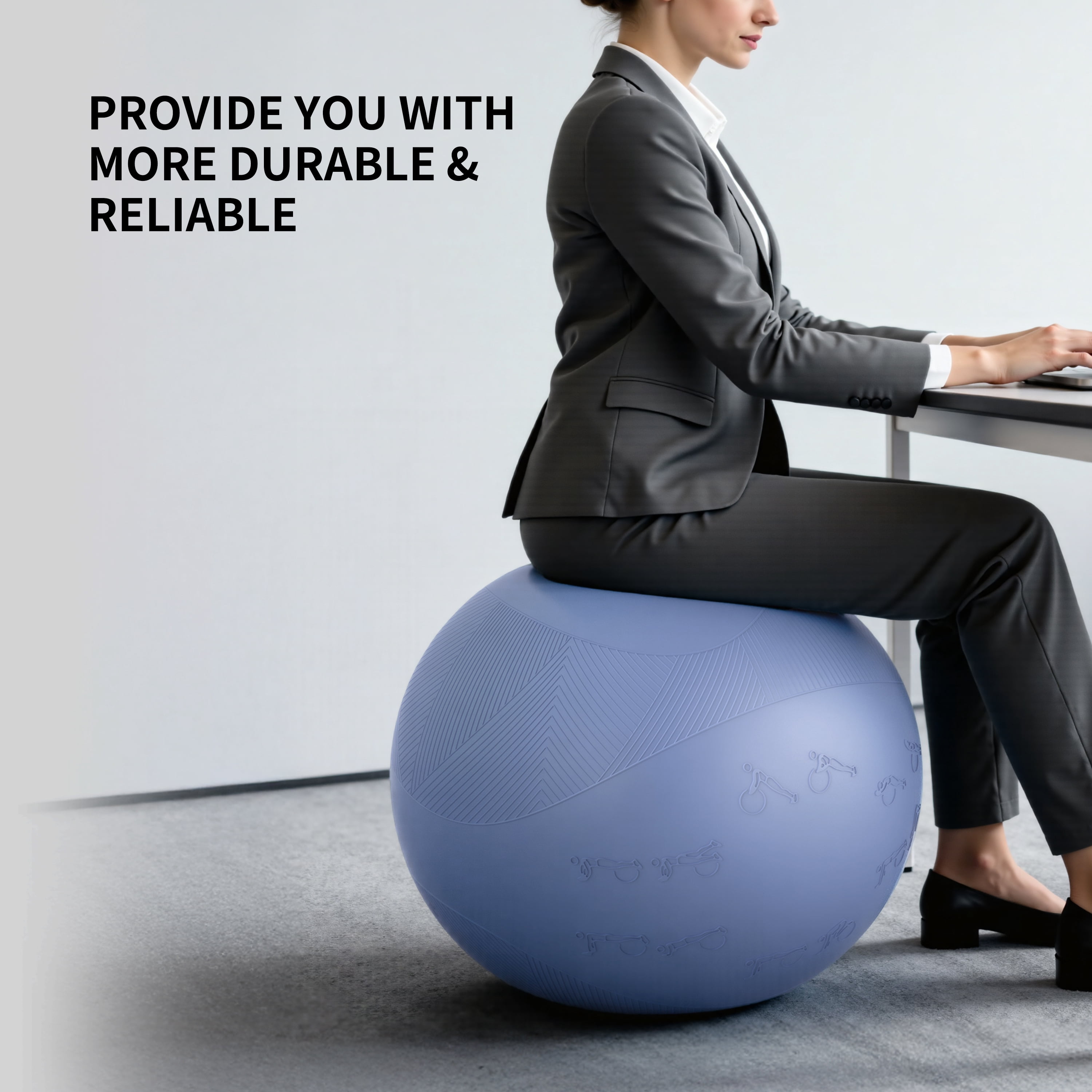 FITMIND Thick Exercise Ball with Embossed Pattern, 25in, Hand Pump, Anti-Burst, Blue