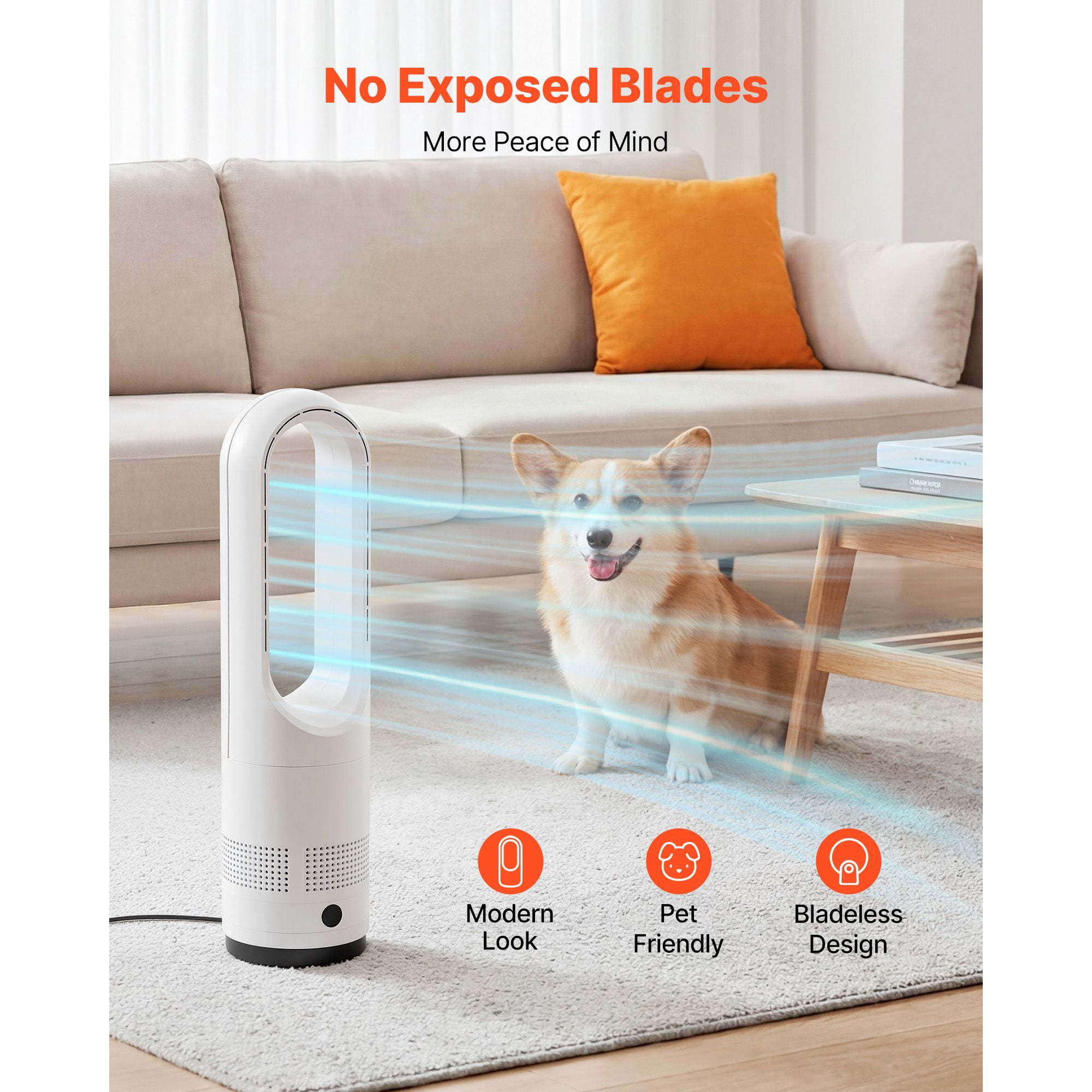 Tower Fan Bladeless 35dB 80° Oscillation 8 Speeds Sleep Mode with Remote for Bedroom Living Room