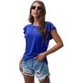 thumbnail image 5 of Women Tops Knit Shirts Casual Ruffle Short Sleeve Top Round Neck Tunic Tank Tops Tee Blouse for Summer, 5 of 5