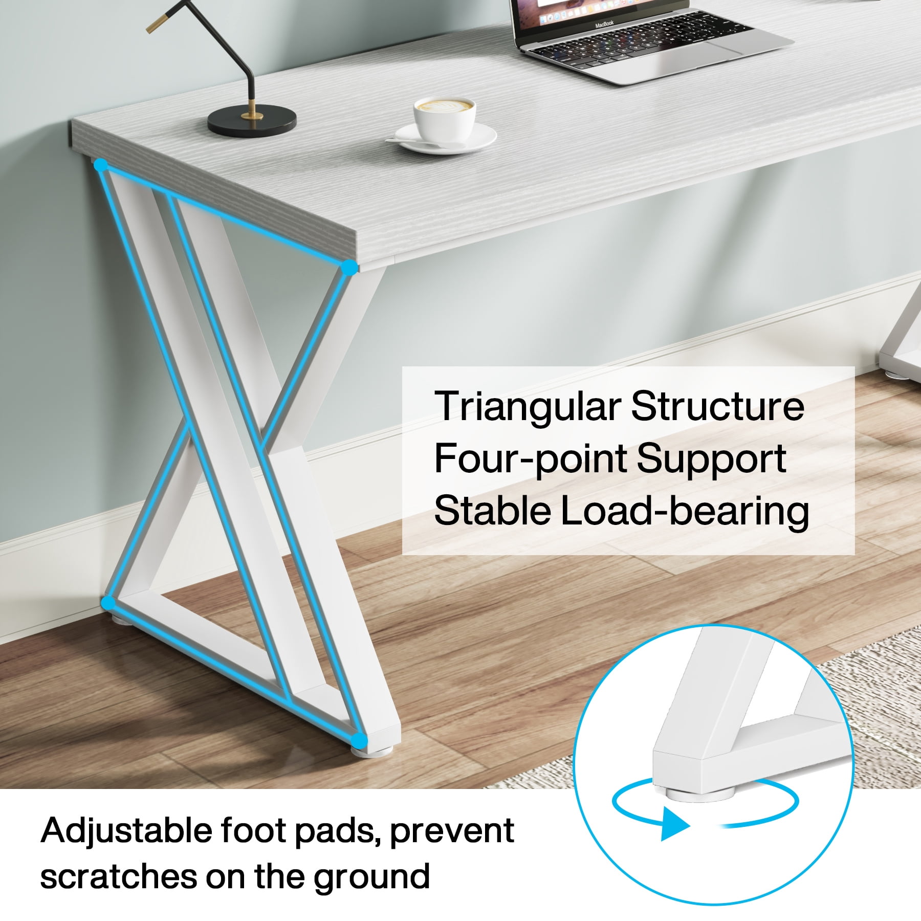 Tribesigns Writing Computer Desk, 55-Inch Modern Simple Study Desk with Z-Shaped Metal Leg, White