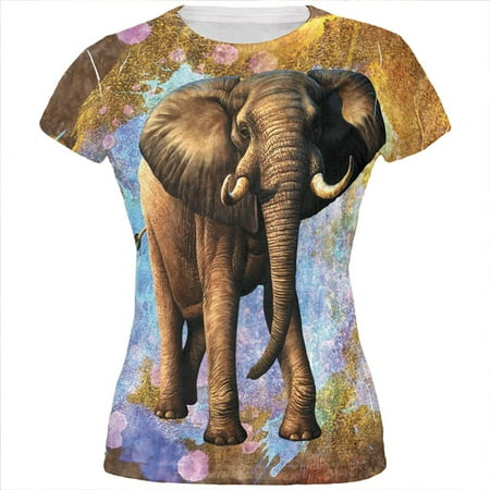 - Elephant Distressed Splatter All Over Juniors T Shirt