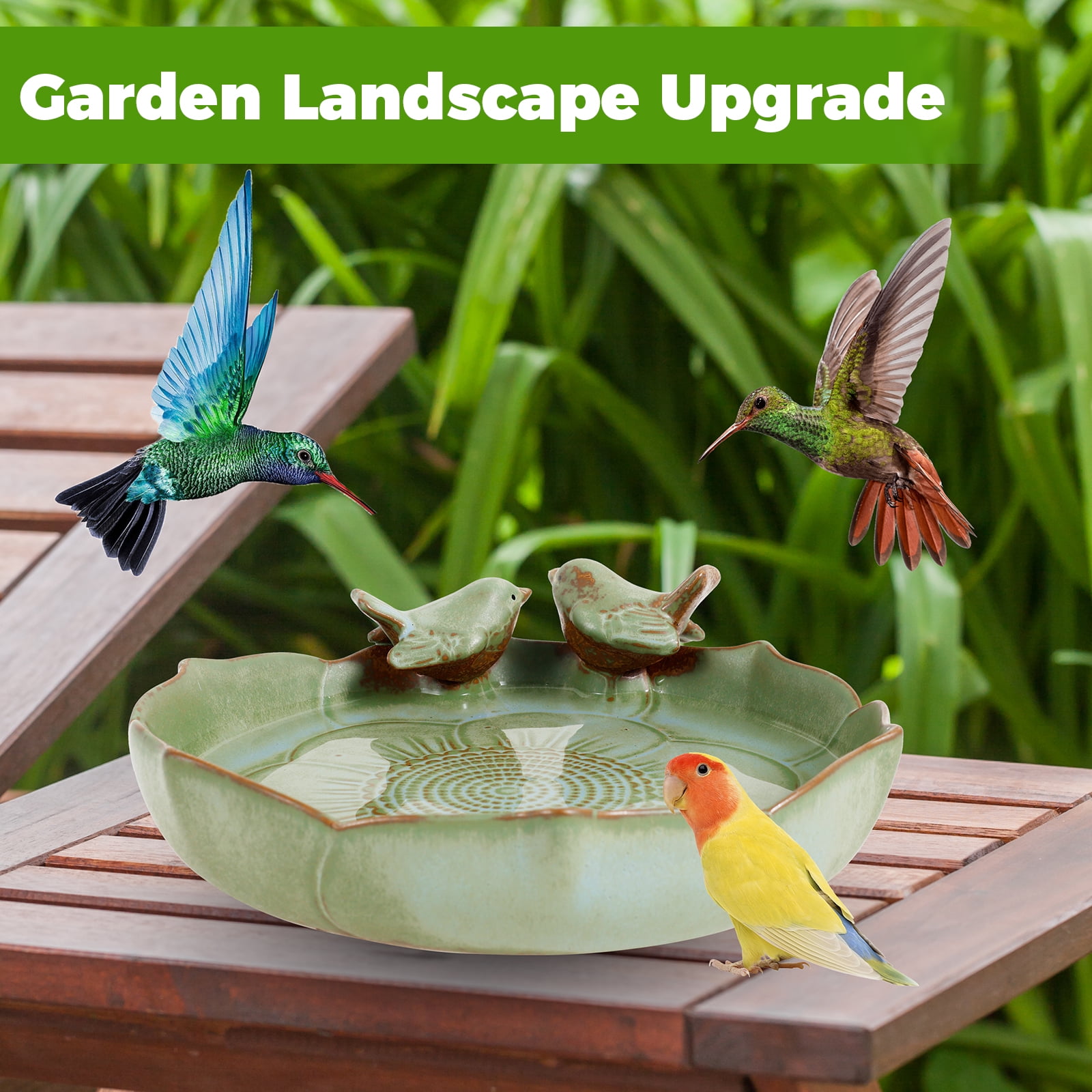 FUYGRCJ Ceramic Bird Bath for Outside Weather Resistant Bird Bath Bowl Only Vintage Birdbath for Outdoors Garden Tabletop Deck Balcony and Lawn