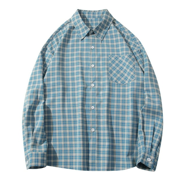 Men's Flannel Shirt, Long Sleeve Button Down Design, Soft Polyester Checkered Pattern, Folded Collar for Casual Comfort, Ideal for Dating and Vacation Wear