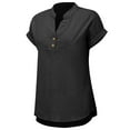 thumbnail image 6 of Pxiakgy Summer Tops for Women 2025 Trendy Short Sleeve Cotton Linen Shirt Casual Button V Neck Tunic Blouses Outfits Henley Tops V Neck Button Short Sleeved Slit Top T Shirt Black 4Xl, 6 of 8