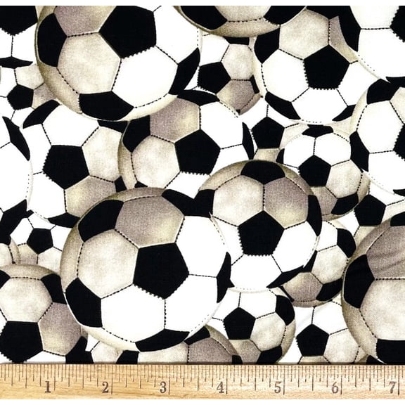 1 Fat Quarter - Soccer Balls Sports Cotton Fabric - 21" X 18"