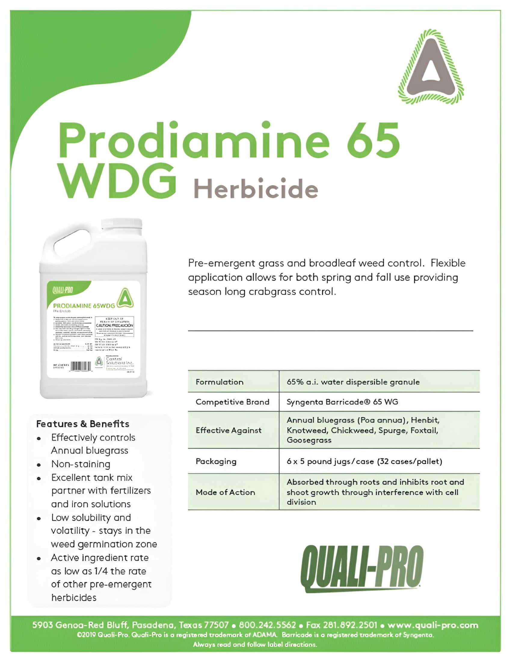 Quali-Pro Prodiamine 65 WDG Pre-Emergent Herbicide (Generic Barricade) - 5  Lbs Jug by Control Soultions
