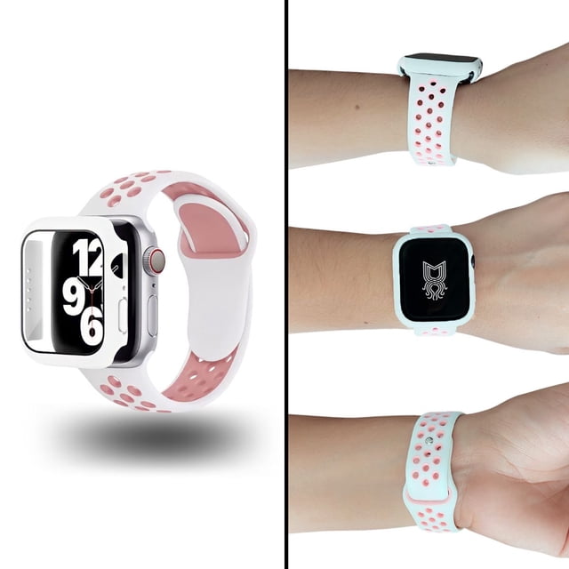Correa para Apple Watch compatible con 42mm / 44mm + Case protector de pantalla con Cristal Templado. Estilo Sport, ideal para hacer ejercicio. Mamá Pulpo Sport con case