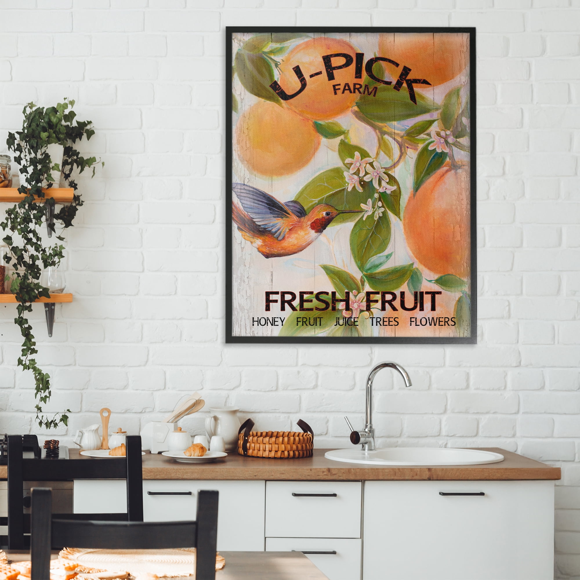 Stupell Industries U-Pick Fresh Fruit Farm Black Framed Giclee Art, design by Diannart