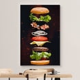 thumbnail image 4 of Canvas Print Wall Art Cheeseburger Ingredient Floating Explosion Food Culinary Photography Modern Rustic Scenic Multicolor Colorful for Living Room, Bedroom, Office - 12"x18", 4 of 5