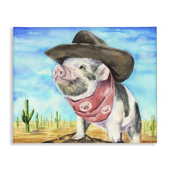 Stupell Industries Rustic Lodge Wild West Cowboy Pig Canvas Art, 20 x 16, by George Dyachenko