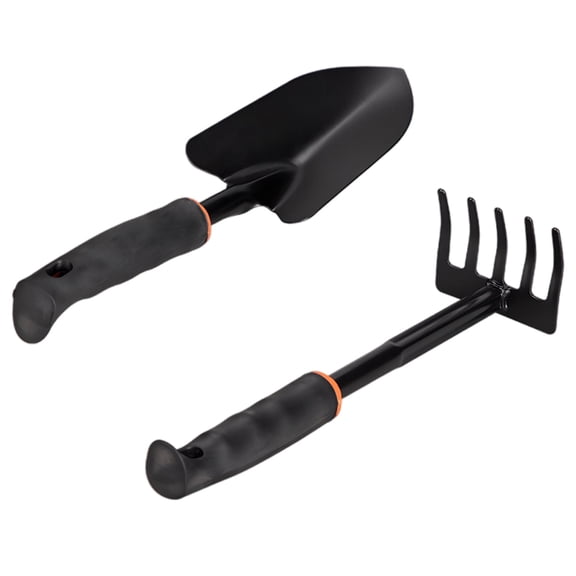 3 Pcs Gardening Tools Set, Including Trowel, Garden Hand Rake, Gloves, 13 in / 33 cm Trowel, Metal Hand Shovel for Loosening Soil, Planting, Weeding, Black