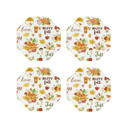 

Drink Coasters Set of 4 Hello Fall Autumn Is Here Leather Coasters for Coffee Table Protector Heat Resistant Cute Coasters for Home Decor Housewarming Gifts Bar Kitchen 4 Inch Octagon