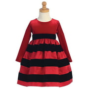 Made in the USA - Red Log Sleeve Velvet Bodice w/ Red & Black Striped Holiday / Christmas Girl's Dress