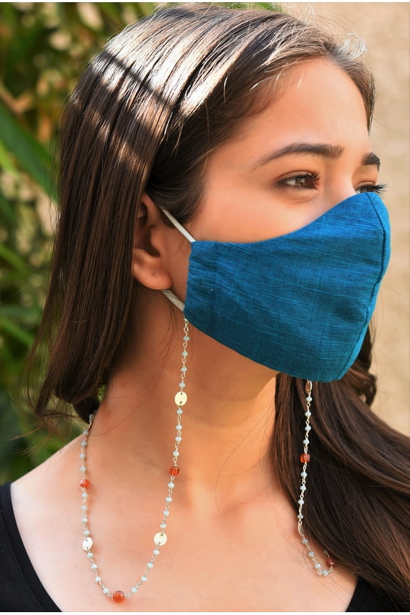 The Color Craft Convertible Mask Chain, Necklace, Eyeglass Chain DISC Sky Blue & Orange Beads for Women Mask Holder - 4002