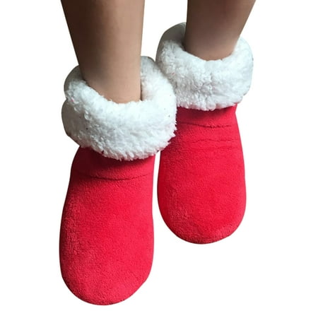 

Tenmix Men Women Slipper Fuzzy Socks Fluffy Cozy Cabin Warm Winter Soft Thick Comfy Fleece Non Slip Home Unisex Socks Red US 4.5-6