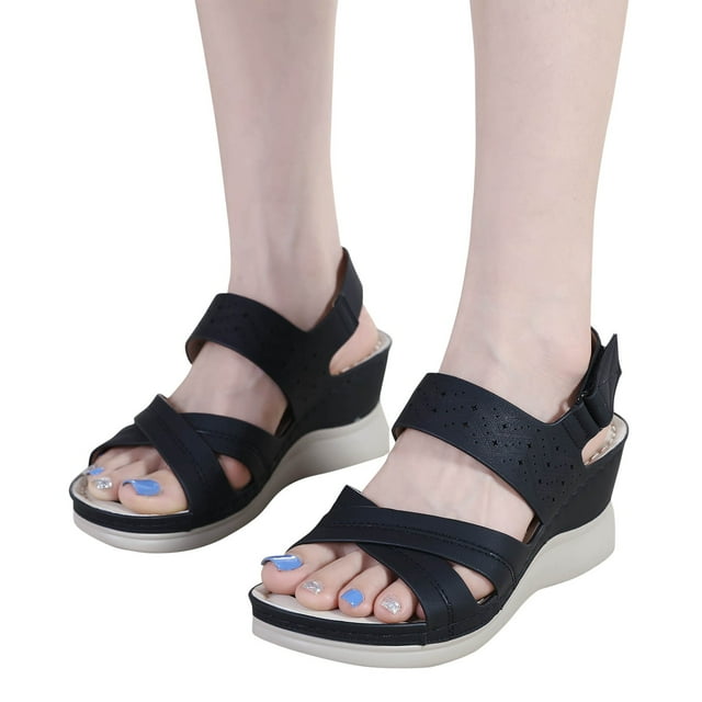 Leozcaa Sandales de Marche pour Femmes Légères Semelle Douce Compensée Basse Confort Intérieur Extérieur Chaussures Plates Décontractées