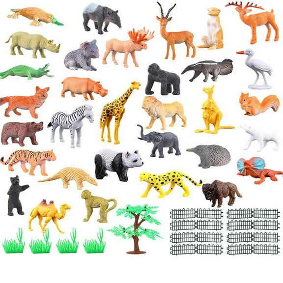 Jia Store 53 Piece Jungle Farm Animals Toys Set, Forest Small Realistic Wild Animals Action Figures Vinyl Plastic Animal Learning