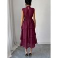 thumbnail image 2 of Maroon Womens Elegant Sleeveless High Neck Chiffon Maxi Dress With Tiered Ruffle Hem And Waist Gathering, 2 of 8