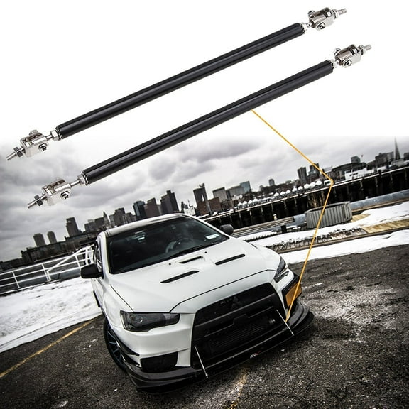 Xotic Tech 2pc Adjustable 8"-11" Front Bumper Lip Splitter Diffuser Strut Rod Tie Bars Fit Most Vehicles [Black]