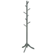 Costway Wooden Coat Rack Stand Entryway Hall Tree 2 Adjustable Height w/ 8 Hooks Gray