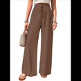 thumbnail image 2 of Pantalones de Salón de Pierna para Mujer, Cintura Alta, Ajustables, con Nudo de Lazo, Holgados. Color Café S, 2 of 10