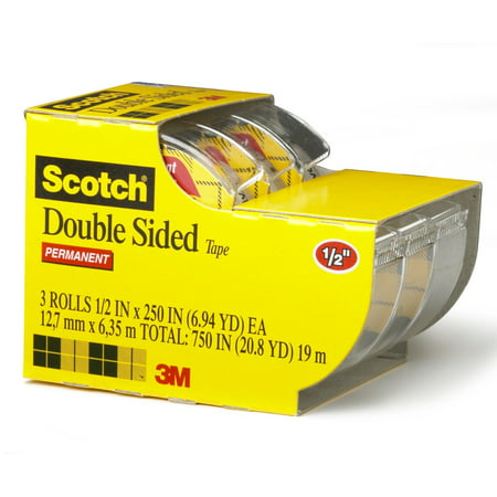 Scotch Double-Sided Tape Dispenser 3 Pack, 1/2in. x 250in., (Best Double Sided Tape)