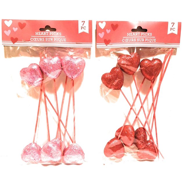 Pics en Mousse Cœur de la Saint-Valentin 8â12 Pouces en Rouge & Rose, 7 Unités (Ensemble de 2)