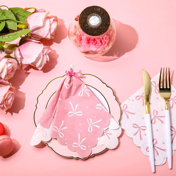 Upgraded 20 Bow-ties Napkins Bow-themed Party Decorations Bow Patterns Disposable Napkins Suitable For Baby Showers Bridal Showers Birthday Parties Etc. J