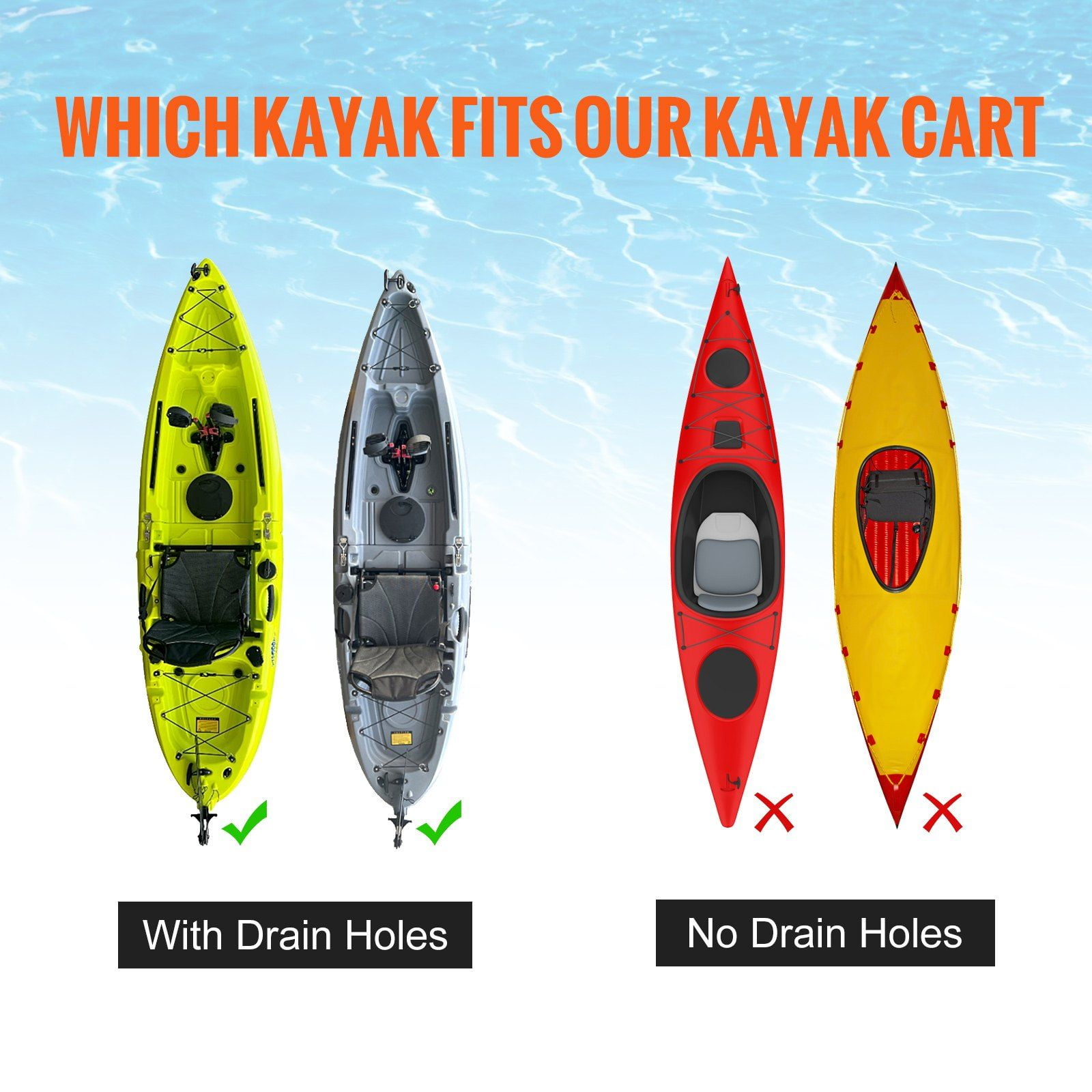 Heavy Duty Kayak Cart with 10" Solid Tires, 280lbs Capacity, Adjustable Width & Foam Protection, Fits Kayaks/Canoes with 1-Inch+ Drain Holes