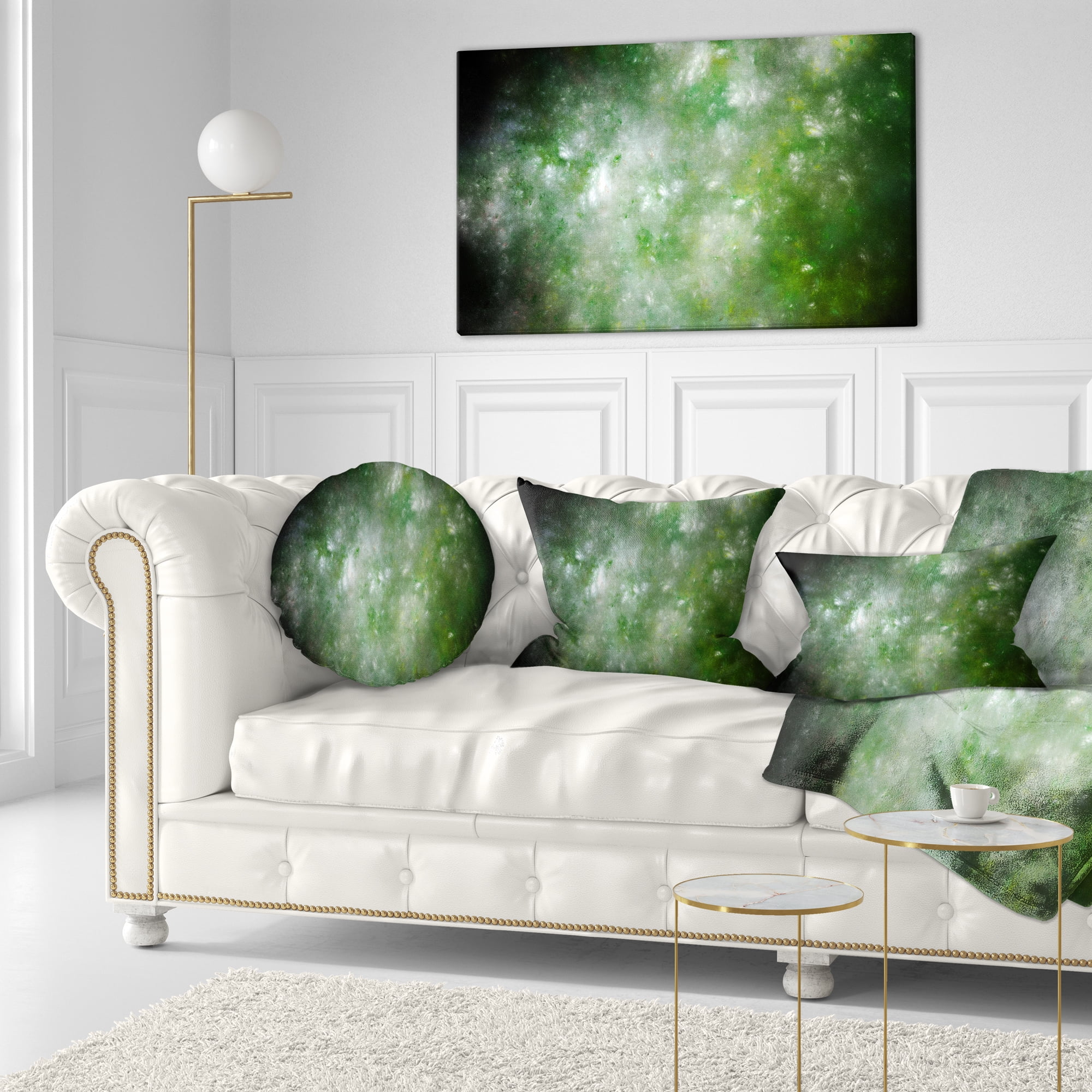Designart Blur Green Starry Fractal Sky - Abstract Throw Pillow - 12x20