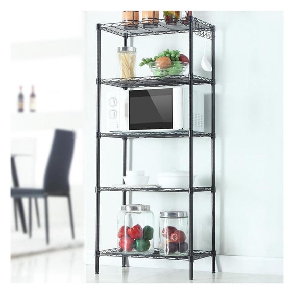 Wqmh 5-Tier Changeable Assembly Carbon Steel Standing Shelf Units,Wire Shelving Unit for Pantry,Home,Kitchen,Garage,Size (21.25 x 11.42 x 59.06)",Black