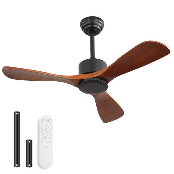 Sofucor 42 Inch Ceiling Fan Without Light, 3 Solid Natural Wood Blades, Matte Black Housing,Modern Indoor Ceiling Fan for Bedroom Small Room