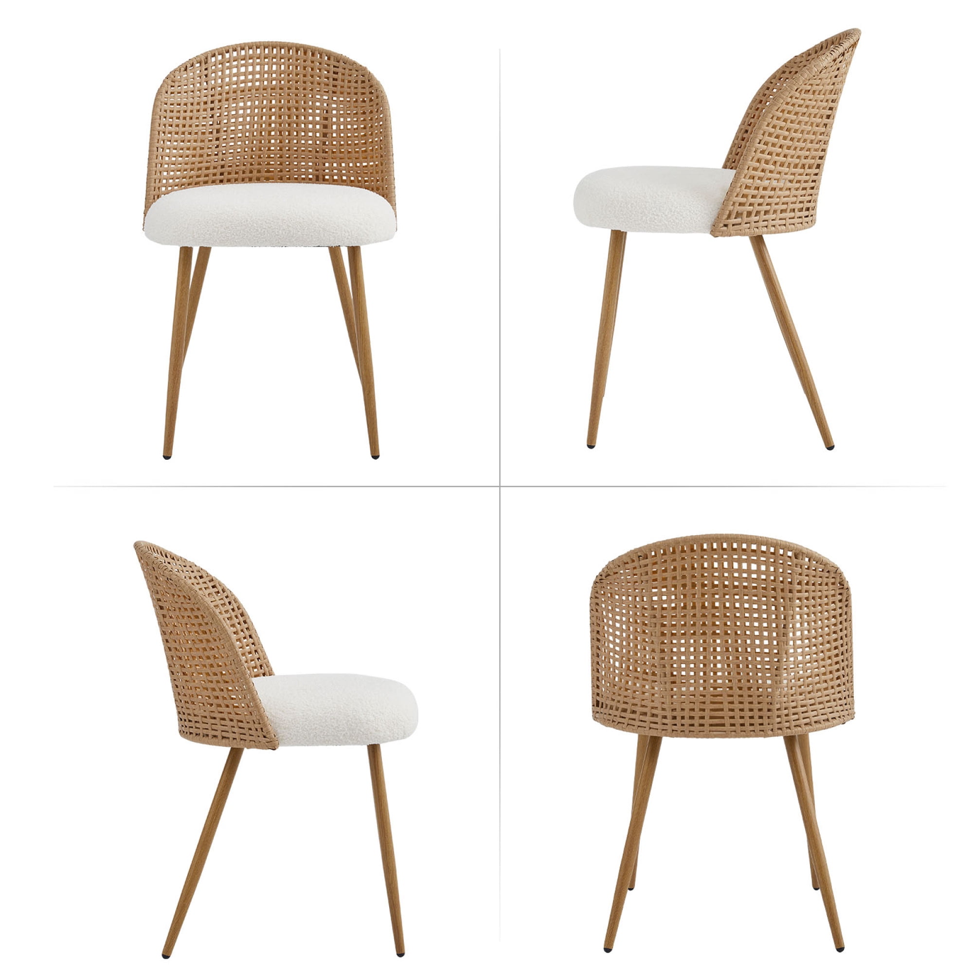 Leumius Set of 2 Wicker Dining Chairs, Farmhouse Soft Cushioned Cane Back Kitchen Chair, Sponge Cushion, Bohemian Style Dining Chair with Metal Legs for Home and Kitchen (Brown)