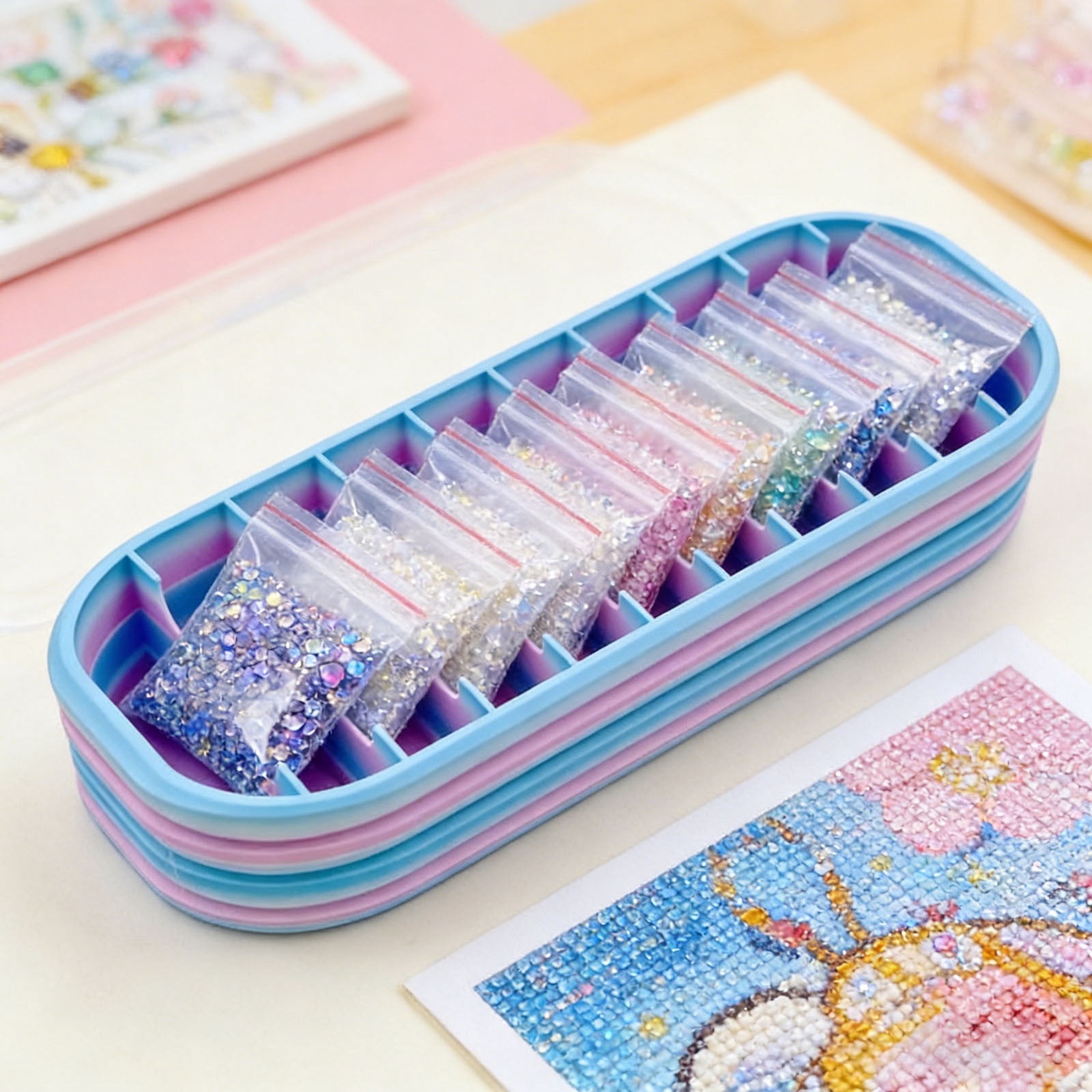 2Pcs Diamond Art Storage Case, 10 Compartment Craft Organizer for Diamond Painting Supplies Beads Drills Pens Tools, Portable Storage Box for Painting Trays
